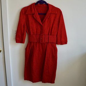 Vintage Italian Mod Belted Button-Up Dress Jacquard Mad Men 60's
